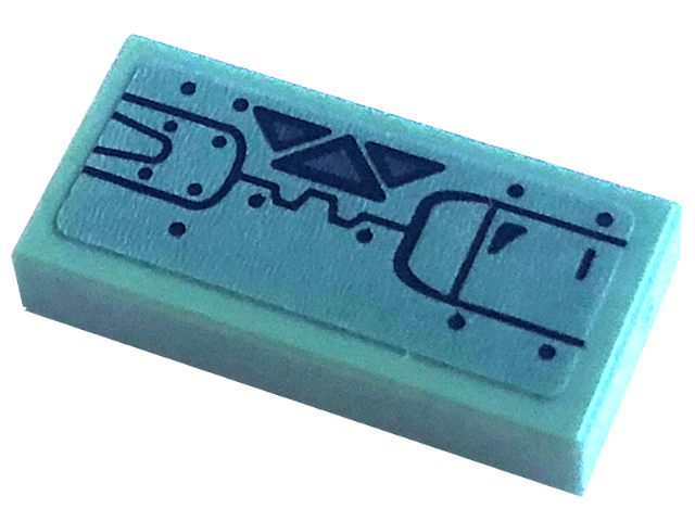 Lego Tile 1 x 2 with Black Rivets, Lines, and Dark Bluish Gray Triangles Pattern Side B (Sticker) - Set 75571 / Sand Green