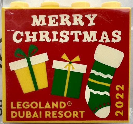 Lego Brick 2 x 4 x 3 with LEGOLAND Dubai Resort 2022 Merry Christmas Pattern