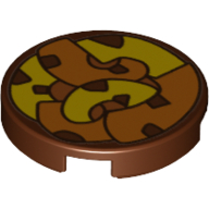 Lego Tile Round 2 x 2 with Yellow and Orange Tentacles Print / Reddish Brown