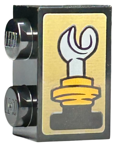 Lego Brick 1 x 2 with Light Bluish Gray Minifigure Hand in Gold Round Plate on Dark Tan Background Pattern (Sticker) - Set 76410