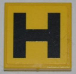 Lego Tile 2 x 2 with Black 'H' on Yellow Background Pattern (Sticker) - Set 8186 / Yellow