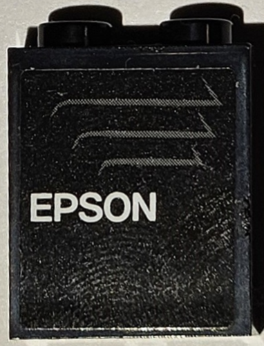 Lego Panel 1 x 2 x 2 with Side Supports - Hollow Studs with White 'EPSON' and Dark Bluish Gray Air Vent Pattern Model Left Side (Sticker) - Set 75883