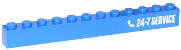 Lego Brick 1 x 12 with White '24-7 SERVICE' and Phone Pattern on Right (Sticker) - Set 60056