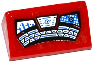 Lego Slope 30 1 x 2 x 2/3 with Control Panel with Curved Keyboard and 3 Screens Pattern (Sticker) - Set 76028 / Red