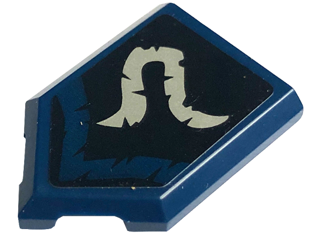 Lego Tile, Modified 2 x 3 Pentagonal with Light Bluish Gray and Dark Blue Curly Symbols on Black Background Pattern Model Left Side (Sticker) - Set 71771 / Dark Blue