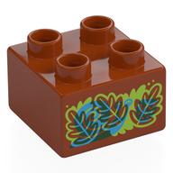Lego Duplo Brick 2 x 2 with Red, Blue, Lime Leaves, Snail Print
