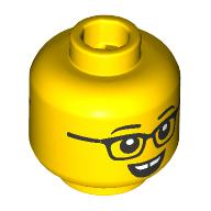 Lego Minifig Head, Black Eyebrows, Glasses, Open Mouth Smile, Gap in Teeth/Disgruntle