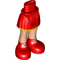 Lego Minidoll Hips and Short Skirt with Yellow Hem, and Light Nougat Legs, Red Shoes Print / Red