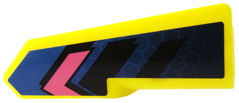 Lego Technic, Panel Fairing #21 Very Small Smooth, Side B with Blue Honeycomb and Black and Dark Pink Chevrons Pattern (Sticker) - Set 42164 / Vibrant Yellow