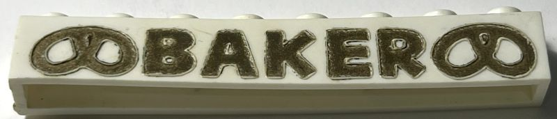 Lego Brick 1 x 8 without Bottom Tubes with Cross Side Supports with Dark Gold 'BAKER' and Pretzels Wide Pattern