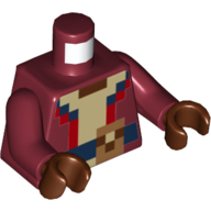 Lego Torso Jacket, Pixelated, Tan Undershirt, Dark Blue Belt Print, Dark Red Arms, Reddish Brown Hands / Dark Red