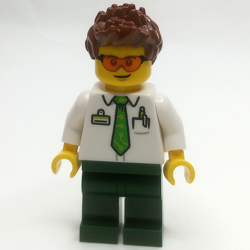 Lego Man, White Shirt, Dark Green Legs, Orange Glasses