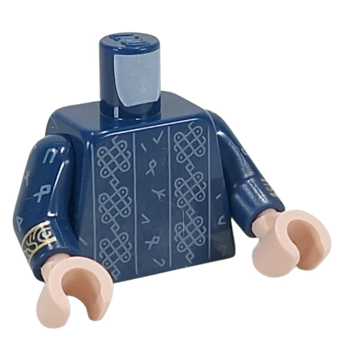 Lego Torso, Sand Blue Decorations, Runes, Gold Bands on Arms Print, Dark Blue Arms, Light Nougat Hands