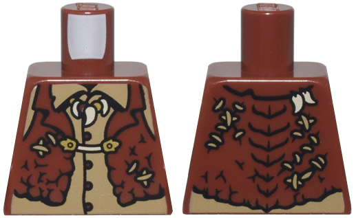 Lego Torso Tattered Vest with Stitches and Gold Clasp over Dark Tan Shirt with Dark Brown Buttons and Dragon Tooth Necklace Pattern / Reddish Brown
