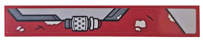 Lego Tile 1 x 6 with Dark Bluish Gray and Light Bluish Gray Machinery Pattern Model Right Side (Sticker) - Set 76109 / Dark Red