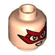 Lego Minifig Head Firestar, Red Eyemask, Peach Lips, Smile / Angry Print / Light Nougat