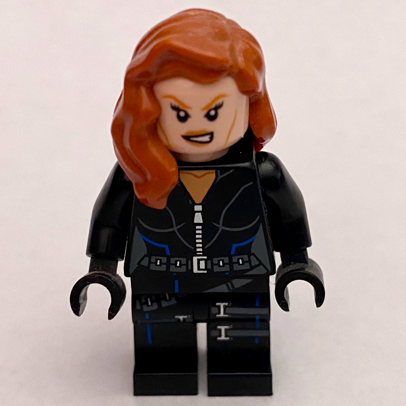 Lego Black Widow, Black Jumpsuit, Blue Highlights