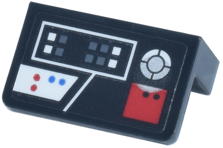 Lego Panel 1 x 2 x 1 with Red and White Control Panel, Silver Dial, Blue and Dark Bluish Gray Buttons Pattern (Sticker) - Set 75419