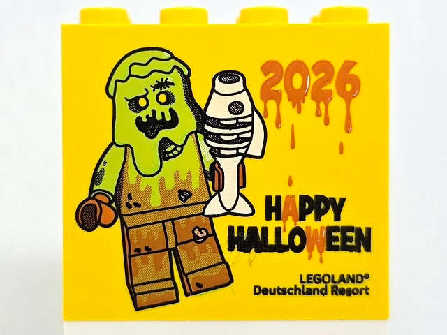 Lego Brick 2 x 4 x 3 with 2026 HAPPY HALLOWEEN LEGOLAND Deutschland Resort Pattern / Yellow