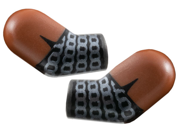 Lego Arm, (Matching Left and Right) Pair with Molded Reddish Brown Short Sleeves and Printed Black and Silver Chain Mail Pattern / Pearl Dark Gray