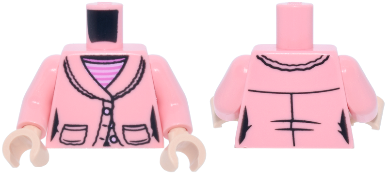Lego Torso Female Jacket with Black Trim and Pockets over Dark Pink and Bright Pink Striped Shirt Pattern / Warm Pink Arms / Light Nougat Hands