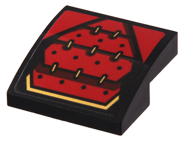 Lego Slope, Curved 2 x 2 x 2/3 with Red Armor with 8 Gold Links Pattern (Sticker) - Set 70665 / Black