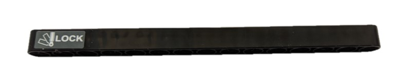 Lego Technic, Liftarm Thick 1 x 15 with White Lever Positions and 'LOCK' at the Left End Pattern (Sticker) - Set 42078 / Black