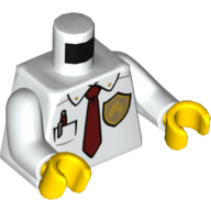 Lego Torso Shirt, Pocket with Pen, Dark Red Tie, Gold Fire Badge Print, White Arms, Yellow Hands
