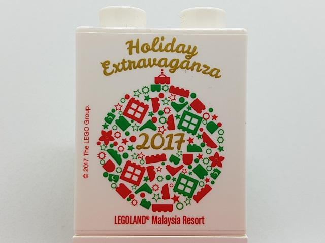 Lego Duplo, Brick 1 x 2 x 2 with Holiday Extravaganza 2017 LEGOLAND Malaysia Resort Pattern / White