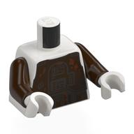 Lego Torso, Dark Brown Armor Plating, Red Stains Print, Dark Brown Arms, White Hands / White