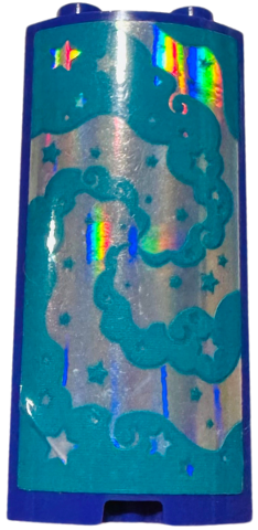 Lego Cylinder Quarter 2 x 2 x 5 with 1 x 1 Cutout with Dark Turquoise Smoke Swirl and Stars on Iridescent Mirrored Background Pattern (Sticker) - Set 41688
