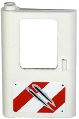 Lego Door 1 x 4 x 5 Train Left, Thin Support at Bottom with Rivets, Red and White Danger Stripes and Claw Scratch Marks Pattern (Sticker) - Set 75917 / White