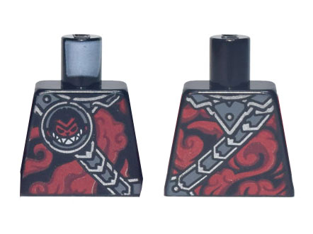Lego Torso Red Smoke, Black and Silver Collar and Strap, Black and Red Monkey Head with White Pointed Teeth Pattern / Black