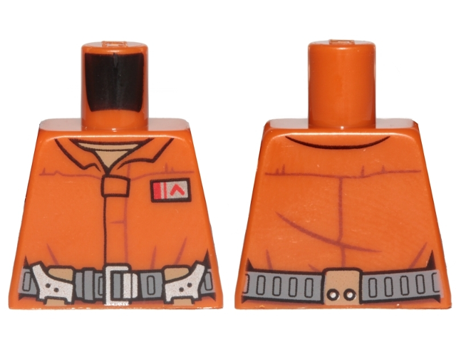 Lego Torso SW Pilot Jumpsuit with Dark Bluish Gray Belt and Resistance Army Commander Rank Badge Pattern (Poe Dameron) / Dark Orange