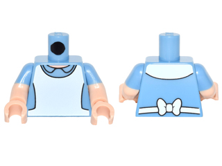Lego Torso Dress with Collar and White Pinafore / Apron Pattern / Light Nougat Arms with Molded Medium Blue Short Sleeves Pattern / Light Nougat Hands