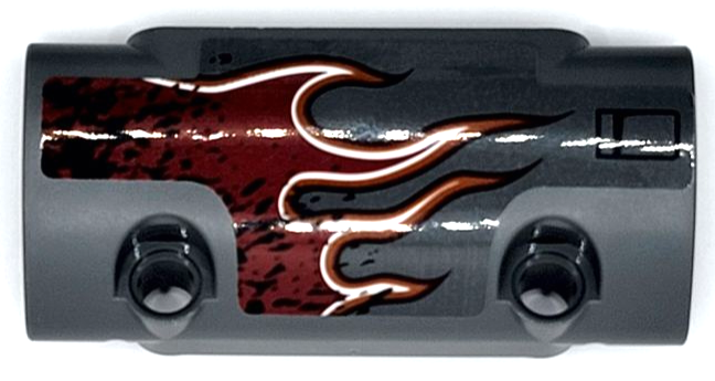 Lego Technic, Panel Curved 7 x 3 with 2 Pin Holes through Panel Surface with Dark Red Flames with Orange and White Outline Pattern Model Left Side (Sticker) - Set 42090