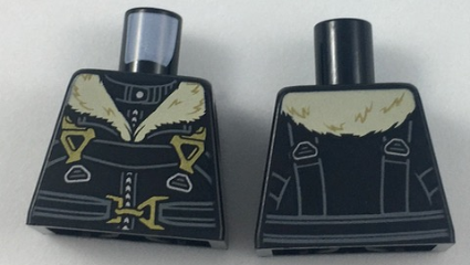 Lego Torso Bomber Jacket with Tan Fur Collar, Straps and Gold Clasps Pattern / Black