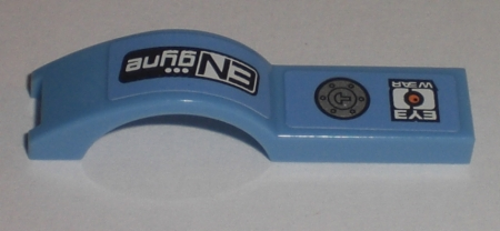 Lego Vehicle, Mudguard 1 x 4 1/2 with 'ENgyne' and 'EYEWEAR' Pattern Model Left Side (Stickers) - Set 8193 / Medium Blue
