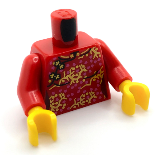 Lego Torso Tunic, Gold and Pink Blossom Flowers, Silver Clasps Print, Red Arms, Yellow Hands / Red