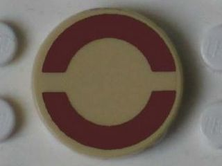 Lego Tile, Round 2 x 2 with Dark Red SW Semicircles Pattern (Sticker) (Undetermined Type)
