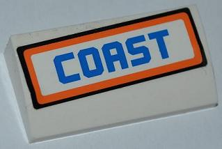 Lego Slope, Curved 2 x 4 x 2/3 without Bottom Tubes with 'COAST' Pattern (Sticker) - Set 7726 / White