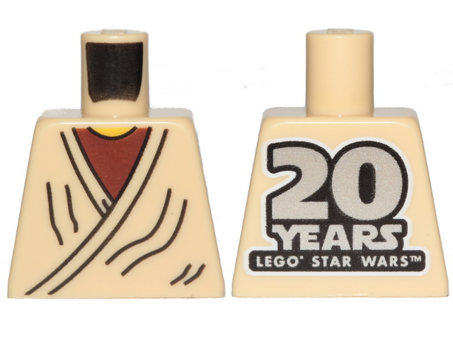 Lego Torso SW Layered Shirt Old Obi-Wan Yellow Neck with '20 YEARS LEGO STAR WARS' on Back Pattern / Tan