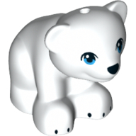 Lego Animal, Bear, Small with Hole in Top - Black Nose and Claws - Dark Azure Eyes Print / White