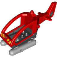 Lego Duplo Helicopter Body with Cabin (Skids not Removable) with Black Base and Fire Department Logo Print