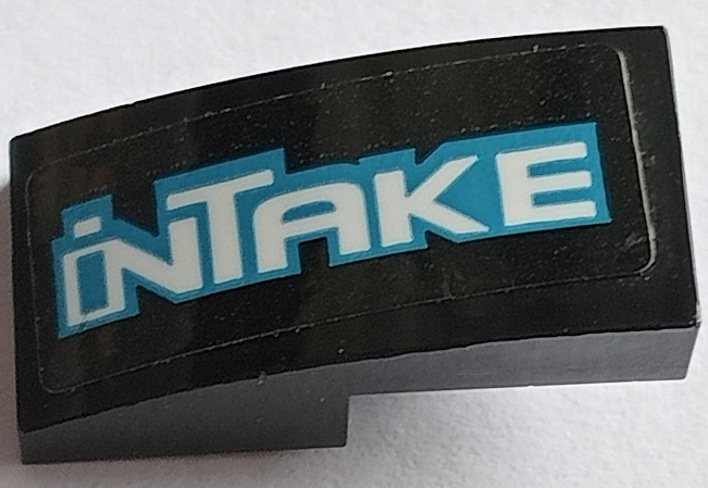 Lego Slope, Curved 2 x 1 x 2/3 with White and Dark Azure 'iNTAKE' Pattern Model Left Side (Sticker) - Set 60288