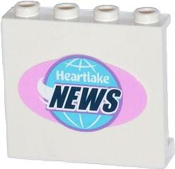 Lego Panel 1 x 4 x 3 with Side Supports - Hollow Studs with Globe with 'Heartlake NEWS' Pattern (Sticker) - Set 41056 / White