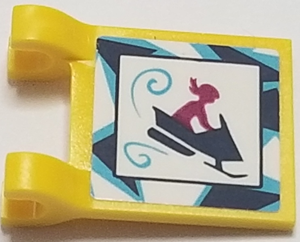 Lego Flag 2 x 2 Square with Flat Edge with Girl on Snowmobile Pattern (Sticker) - Set 41323 / Yellow