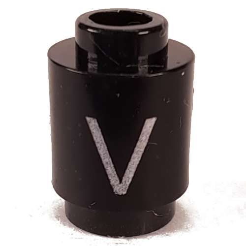 Lego Brick Round 1 x 1 with Letter 'V' Print