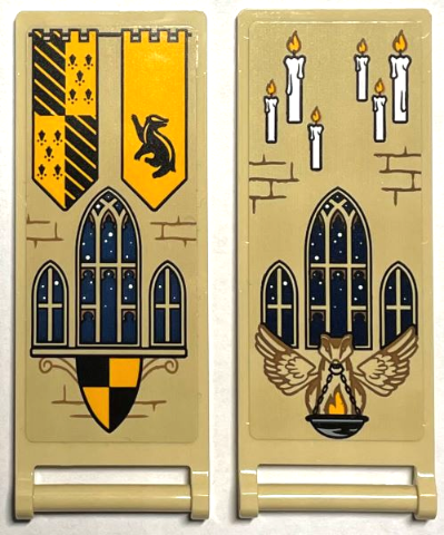 Lego Flag 7 x 3 with Bar Handle with Hufflepuff Banners, Shield, Windows, Bricks and 6 Candles Pattern (Stickers) - Set 76399