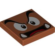 Lego Tile 2 x 2 with Goomba Face with Low Furrowed Brow, Open Mouth Print / Dark Orange